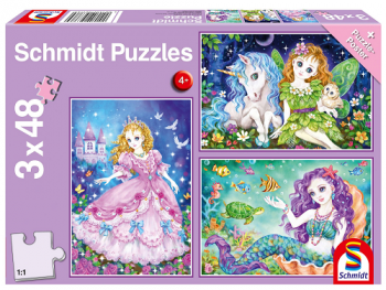 Puzzle: Princezná, víla a morská panna 3x48 dielikov