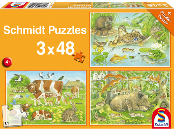 Puzzle: Zvieracie rodinky 3x48 dielikov