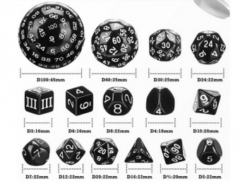 Complete Dice Set D3-D100 Black